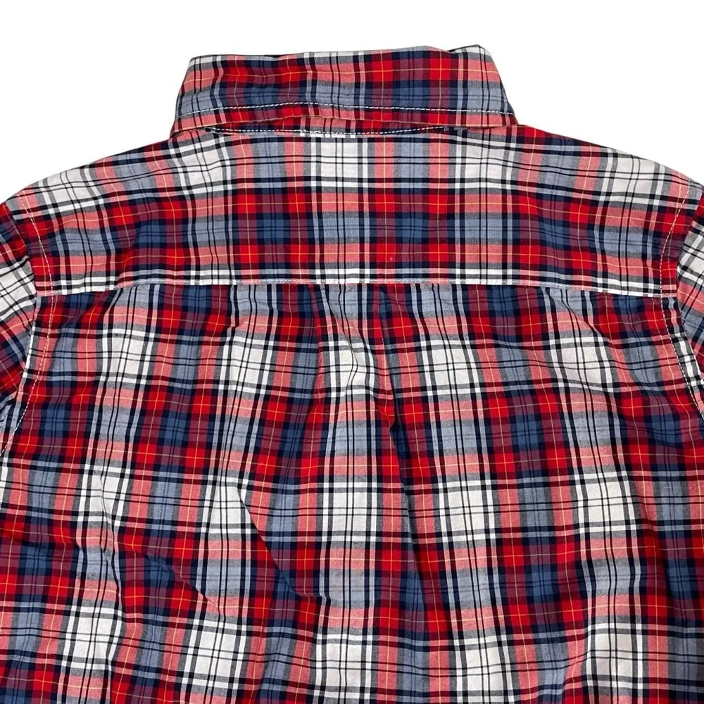 Janie and Jack Maroon Tartan‎ Poplin Button-Up Shirt